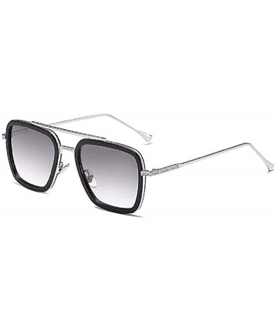 Square Vintage Square Sunglasses for Men Women Metal Frame Classic Iron Man Tony Stark Sun Glasses Gradient Flat Lens - CX18A...