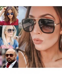 Square Vintage Square Sunglasses for Men Women Metal Frame Classic Iron Man Tony Stark Sun Glasses Gradient Flat Lens - CX18A...