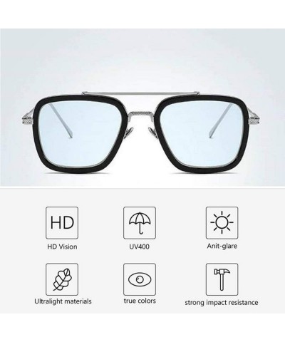 Square Vintage Square Sunglasses for Men Women Metal Frame Classic Iron Man Tony Stark Sun Glasses Gradient Flat Lens - CX18A...