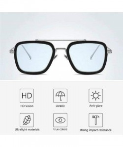 Square Vintage Square Sunglasses for Men Women Metal Frame Classic Iron Man Tony Stark Sun Glasses Gradient Flat Lens - CX18A...