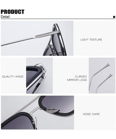 Square Vintage Square Sunglasses for Men Women Metal Frame Classic Iron Man Tony Stark Sun Glasses Gradient Flat Lens - CX18A...