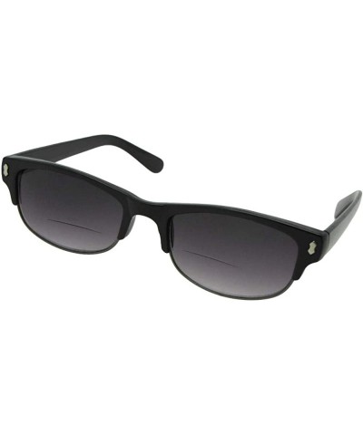 Rectangular Slim Retro Bifocal Sunglasses B12 - Black Frame Gray Lenses - C418IZIXXIU $9.53
