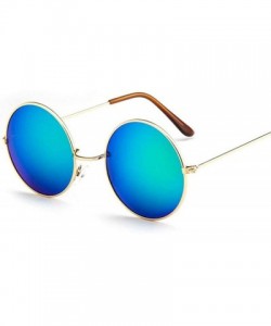 Aviator 2019 Metal Round Sunglasses Men Women Personality Black Vintage Sun Black - Blue - CE18XNH6DU3 $11.09