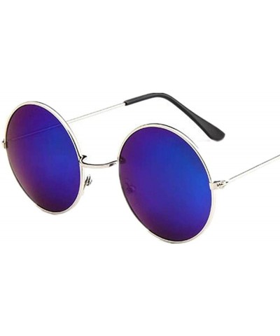 Aviator 2019 Metal Round Sunglasses Men Women Personality Black Vintage Sun Black - Blue - CE18XNH6DU3 $11.09