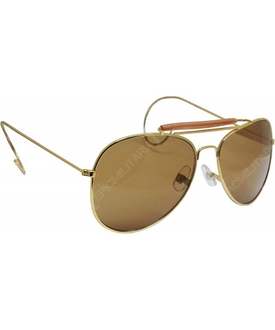 Aviator US Vintage Top Gun Pilot Style Aviator Sunglasses with Mirrored- Brown or Green Lenses - Brown - CL116NZE7YX $22.15