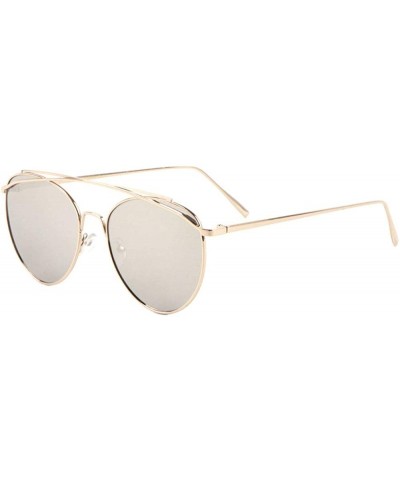 Round Double Curved Top Bar Round Color Mirror Sunglasses - Grey - CJ1987I3E80 $15.93