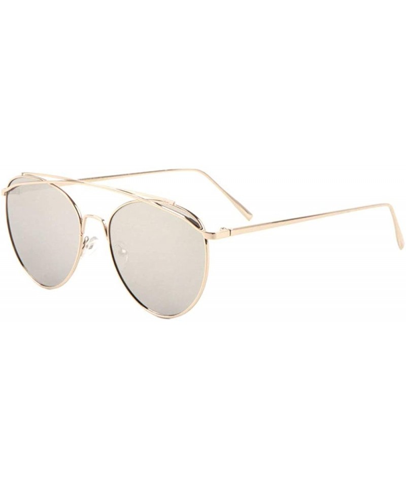 Round Double Curved Top Bar Round Color Mirror Sunglasses - Grey - CJ1987I3E80 $15.93