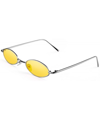 Oval Vintage Slender Oval Super Small Sunglasses For Girls Sexy Retro Round Tiny Sun - Silver Frame - Yellow - CR18DNW5Z0N $1...