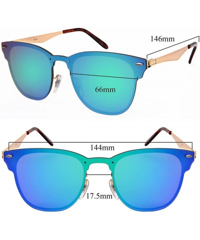 Wayfarer Horn Rimmed Sunglasses w/One Piece Flat Mirrored Lenses 5125-FLREV - Matte Black Frame/Blue-white Mirror - C71884X97...