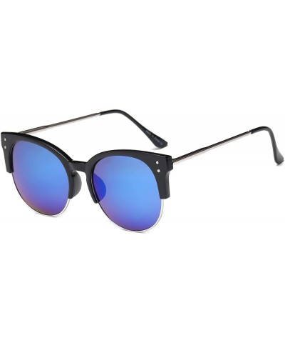 Goggle Women Half Frame Retro Round Cat Eye UV Protection Fashion Sunglasses - Blue - C818WQ6ZX58 $39.91