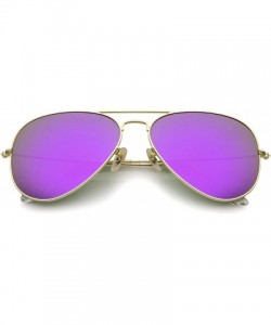 Aviator Premium Classic Large Matte Metal Frame Mirror Glass Lens Aviator Sunglasses 61mm - Gold / Purple Mirror - C612KHAR6I...