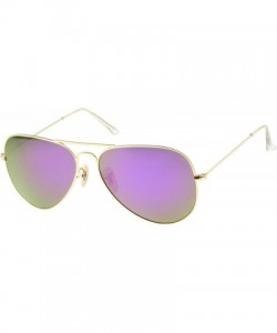 Aviator Premium Classic Large Matte Metal Frame Mirror Glass Lens Aviator Sunglasses 61mm - Gold / Purple Mirror - C612KHAR6I...