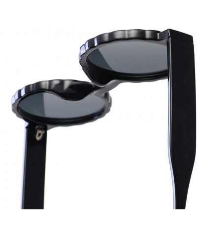 Goggle Vintage Pilot Goggle Stylish Round Frame Mask Sunglasses Integrated Gas Glasses - Black - CY196OM7I7C $10.20