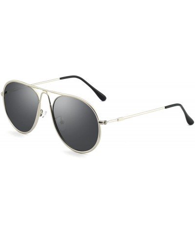 Aviator Sunglasses Rectangular Unbreakable - Silver/Smoke - CP18EYWDCR2 $13.92