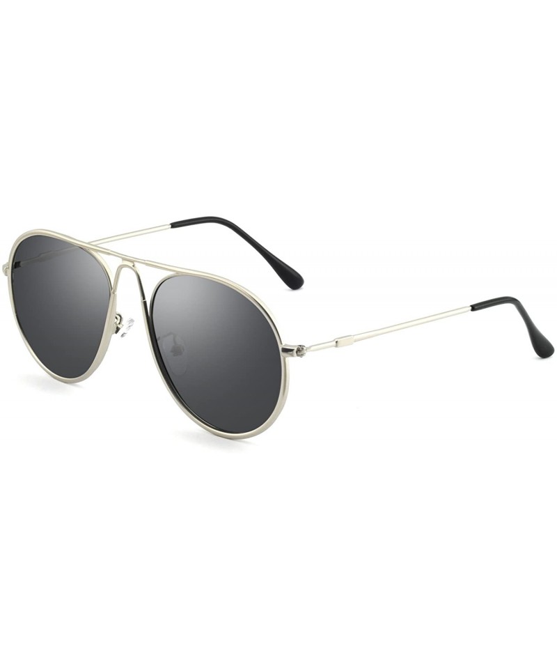 Aviator Sunglasses Rectangular Unbreakable - Silver/Smoke - CP18EYWDCR2 $13.92