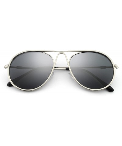 Aviator Sunglasses Rectangular Unbreakable - Silver/Smoke - CP18EYWDCR2 $13.92