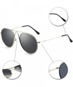 Aviator Sunglasses Rectangular Unbreakable - Silver/Smoke - CP18EYWDCR2 $13.92