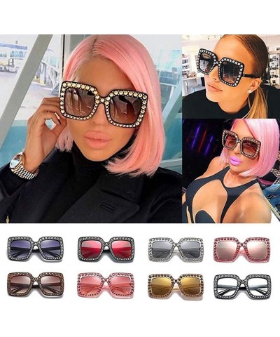 Square Women Fashion Square Frame Rhinestone Decor Sunglasses - Black Yellow - CP190L7GLO2 $16.42