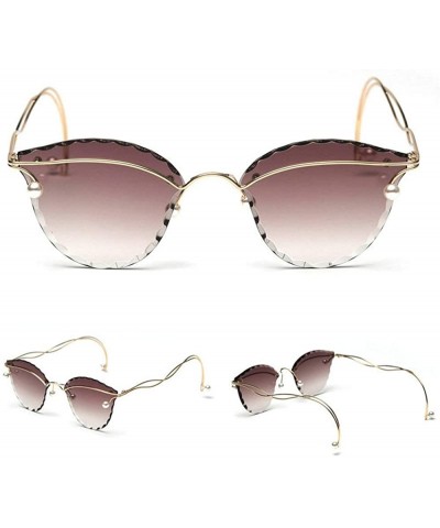 Rimless Fashion Pearl Sunglasses Metal Rimless Frame Brand Designer Women Cut Edge Cat Glasses - Gradient Brown - C618U0Z93TD...