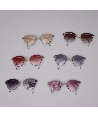 Rimless Fashion Pearl Sunglasses Metal Rimless Frame Brand Designer Women Cut Edge Cat Glasses - Gradient Brown - C618U0Z93TD...