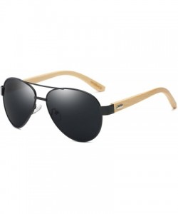 Oversized Bamboo Wood Arms Classic Mirrored Sunglasses For Men & Women - Black Frame With Gray Lens - CZ12OBBPNCC $12.76