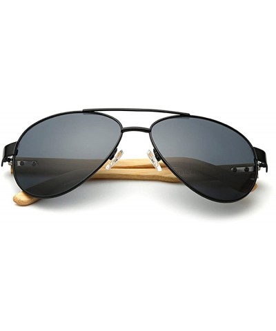 Oversized Bamboo Wood Arms Classic Mirrored Sunglasses For Men & Women - Black Frame With Gray Lens - CZ12OBBPNCC $12.76