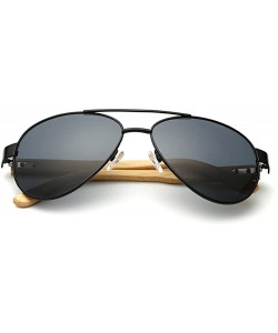 Oversized Bamboo Wood Arms Classic Mirrored Sunglasses For Men & Women - Black Frame With Gray Lens - CZ12OBBPNCC $12.76