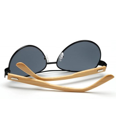 Oversized Bamboo Wood Arms Classic Mirrored Sunglasses For Men & Women - Black Frame With Gray Lens - CZ12OBBPNCC $12.76