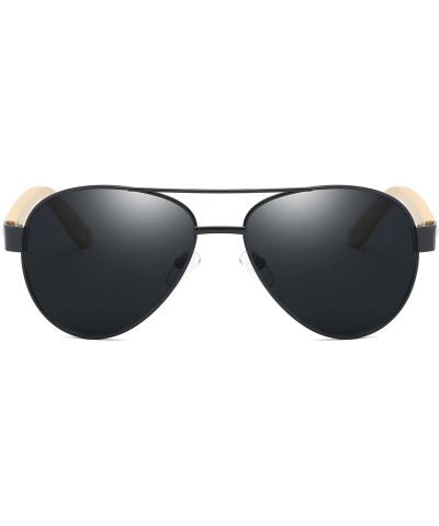 Oversized Bamboo Wood Arms Classic Mirrored Sunglasses For Men & Women - Black Frame With Gray Lens - CZ12OBBPNCC $12.76