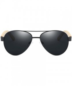 Oversized Bamboo Wood Arms Classic Mirrored Sunglasses For Men & Women - Black Frame With Gray Lens - CZ12OBBPNCC $12.76