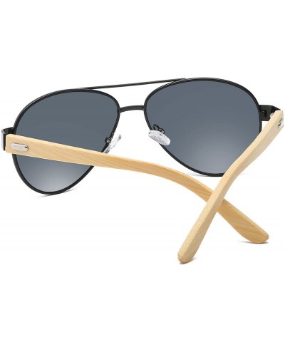 Oversized Bamboo Wood Arms Classic Mirrored Sunglasses For Men & Women - Black Frame With Gray Lens - CZ12OBBPNCC $12.76