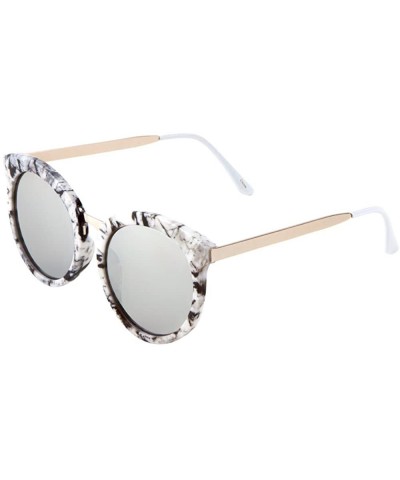 Square Womens Round Sunglasses Metal Temple Flat Lens (MARBLE + SILVER- 54mm) - C817YGD75UH $9.31