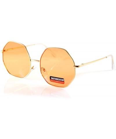 Round Oversize Octagonal Pop Color Tinted Flat Lens Sunglasses Spring Hinge A193 - Orange - CW18EI4OXXG $11.15