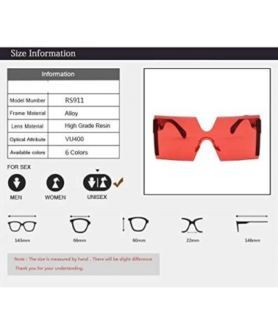 Square Oversized Rimless Sunglasses Women Red Yellow Square Sun Glasses For Women Men Vintage Shades - 2 - CJ18Y6GGUHG $26.57