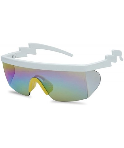 Wrap 80's Neon Semi Rimless Style Retro Rainbow Mirrored Transparent Lens ZigZag Sunglasses - CX18DAR0CQW $12.66