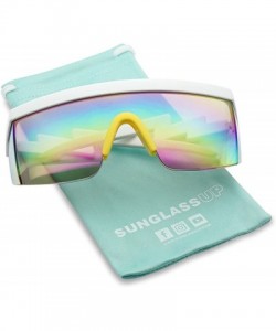 Wrap 80's Neon Semi Rimless Style Retro Rainbow Mirrored Transparent Lens ZigZag Sunglasses - CX18DAR0CQW $12.66