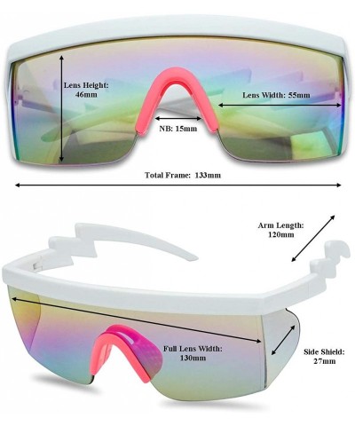 Wrap 80's Neon Semi Rimless Style Retro Rainbow Mirrored Transparent Lens ZigZag Sunglasses - CX18DAR0CQW $12.66