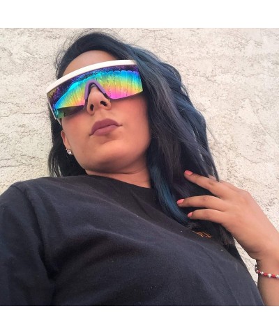 Wrap 80's Neon Semi Rimless Style Retro Rainbow Mirrored Transparent Lens ZigZag Sunglasses - CX18DAR0CQW $12.66