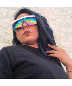 Wrap 80's Neon Semi Rimless Style Retro Rainbow Mirrored Transparent Lens ZigZag Sunglasses - CX18DAR0CQW $12.66