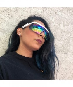 Wrap 80's Neon Semi Rimless Style Retro Rainbow Mirrored Transparent Lens ZigZag Sunglasses - CX18DAR0CQW $12.66