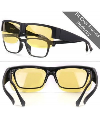 Rectangular Night Driving Glasses HD Night Vision Fit Over Prescription Glasses Polarized - CV18A4MWT3D $8.47