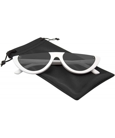 Semi-rimless Women Vintage Half Frame Cat Eye Sunglasses Ladies Fashion Eyewear Retro - White Gray - CB18WNCEWXA $7.88