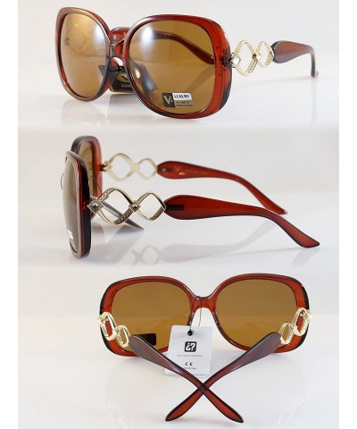 Rectangular Luxury Chic Rhinestone Metal Cross-Cut Temple Square Sunglasses A049 - Brown/ Brown Smoke - C9187OG4NU3 $12.76