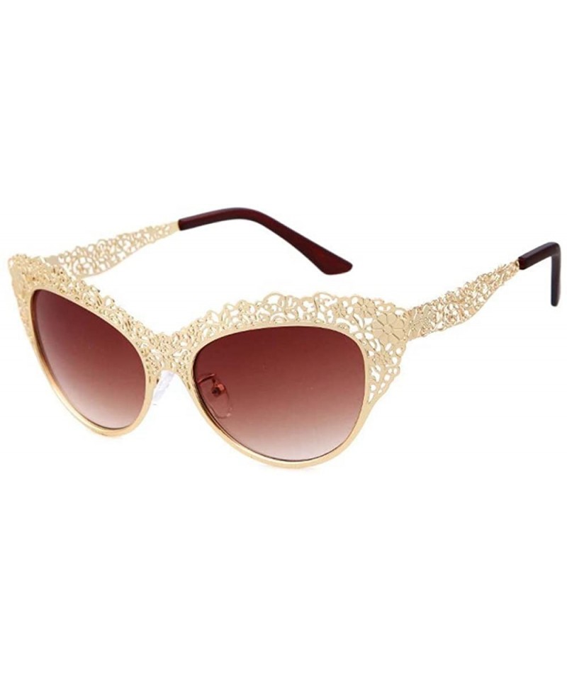Aviator Metal hollow lace sunglasses - Gold Frame Brown Lenses - C712JMXRGX1 $39.07
