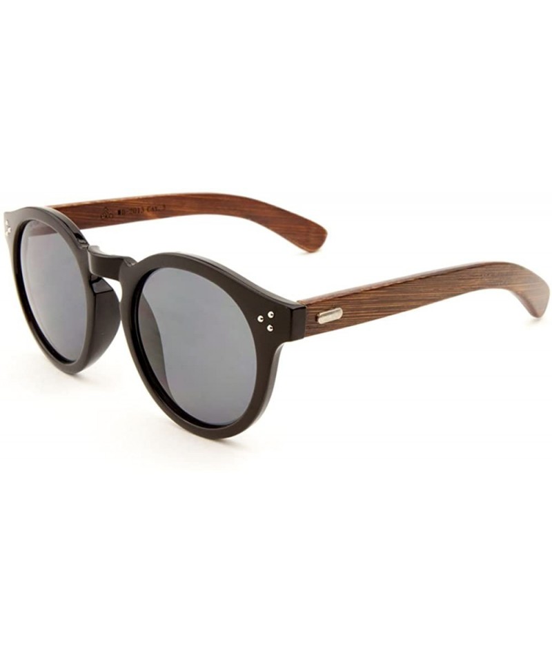 Oversized EKO Wood Round Sunglasses Wooden Arms 80s Retro Vintage Men Women - Chestnut - C212NVC9N0V $7.75