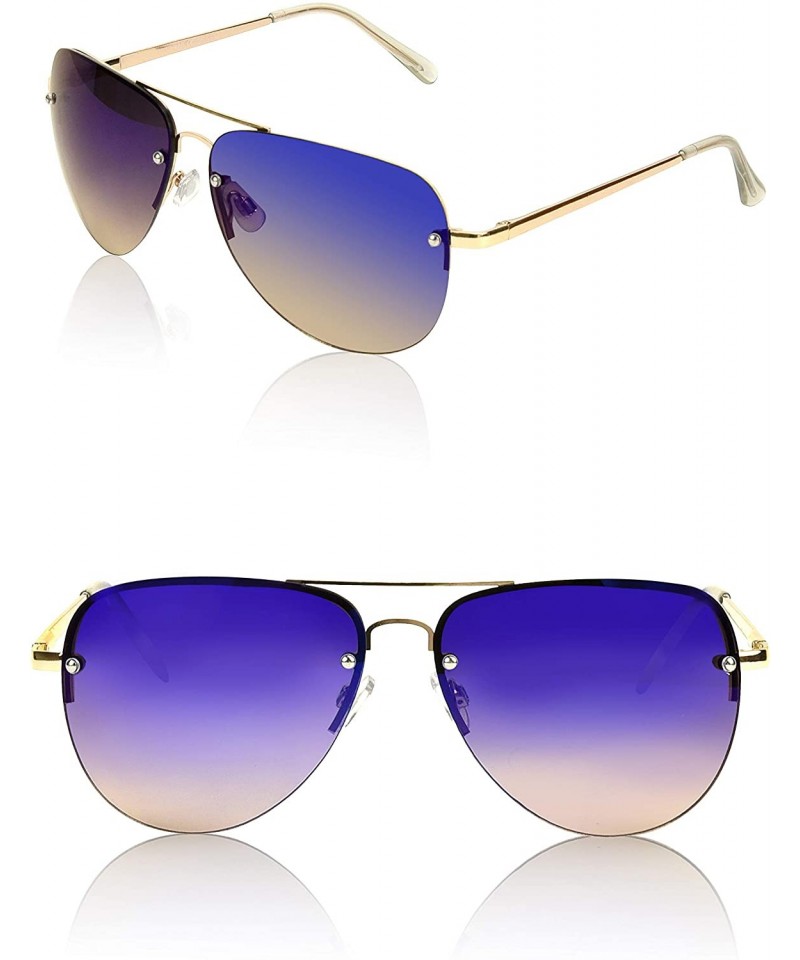 Aviator Sunglasses For Women And Men Big Half Rimmed Glasses UV400 - 2 Pack  Gradient Blue Lens - CV18RHGIMZZ