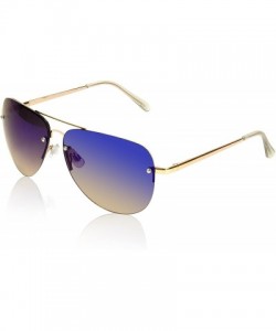 Square Aviator Sunglasses For Women And Men Big Half Rimmed Glasses UV400 - 2 Pack Gradient Blue Lens - CV18RHGIMZZ $14.91