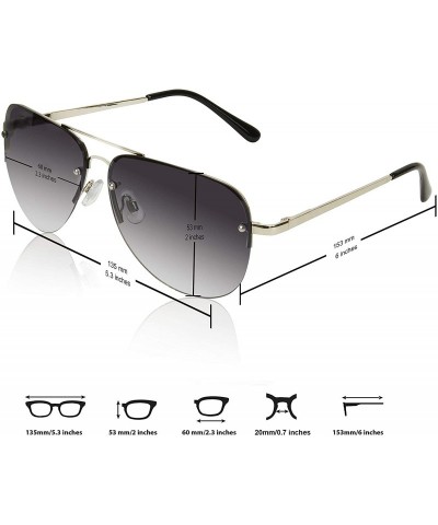 Square Aviator Sunglasses For Women And Men Big Half Rimmed Glasses UV400 - 2 Pack Gradient Blue Lens - CV18RHGIMZZ $14.91