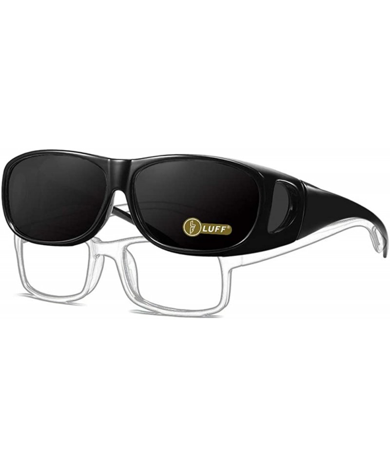 Wrap Polarized Wraparound Sunglasses worn outside the eyeglasses for driving - Black - CO18X02WGXX $19.65