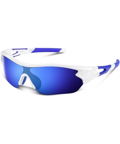 Sport Polarized Sunglasses Baseball Cycling Motorcycle - White Blue - CQ18QQ2W039 $40.33